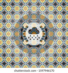 rain icon inside arabesque style badge. arabic decoration.
