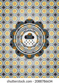 rain icon inside arabic badge background. Arabesque decoration. 
