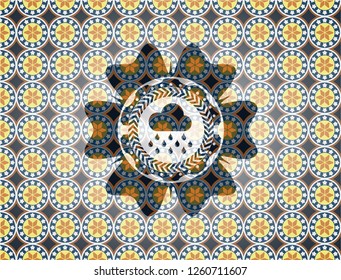 rain icon inside arabic emblem background. Arabesque decoration.