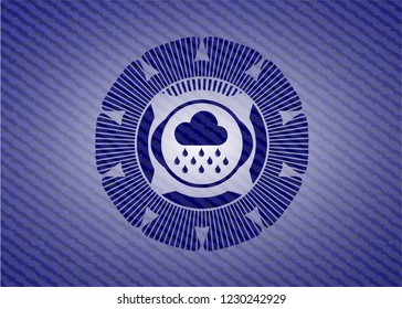 rain icon inside badge with denim background