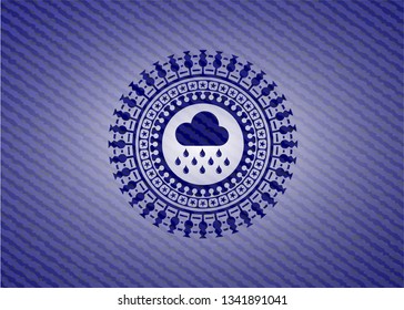 rain icon inside badge with jean texture