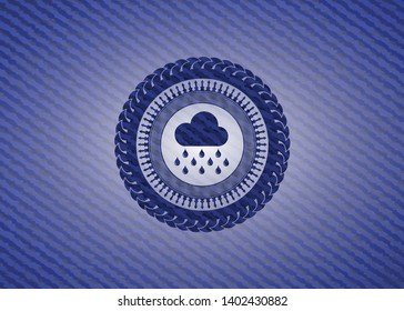 rain icon inside badge with jean texture