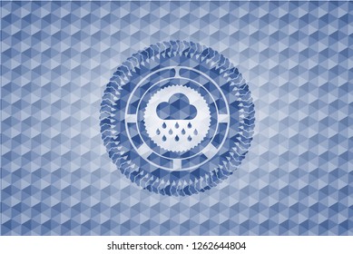 rain icon inside blue badge with geometric pattern background.