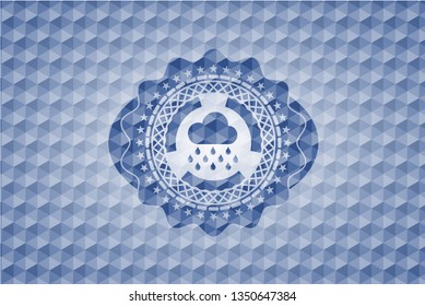 rain icon inside blue badge with geometric background.