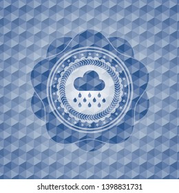 rain icon inside blue badge with geometric pattern background.