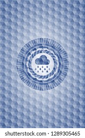 rain icon inside blue polygonal emblem.
