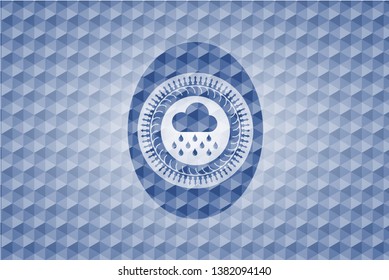 rain icon inside blue polygonal emblem.