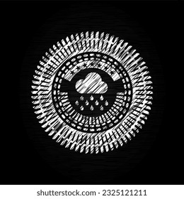 rain icon inside chalk emblem written on a blackboard. 