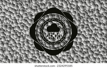 rain icon inside dark badge with bubbles background. Vector Illustration. Detailed. 
