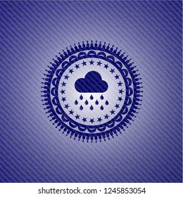 rain icon inside emblem with jean background
