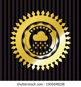rain icon inside gold emblem or badge