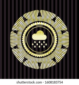 rain icon inside gold emblem or badge
