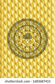 rain icon inside gold emblem. Scales pattern. Vector Illustration. Detailed.