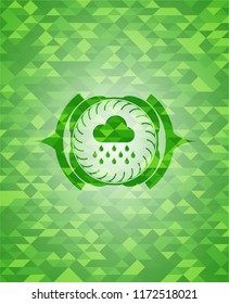 rain icon inside green emblem with mosaic background