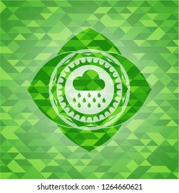 rain icon inside green emblem. Mosaic background