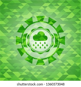 rain icon inside green emblem with mosaic ecological style background
