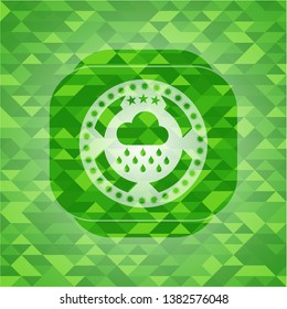 rain icon inside green emblem. Mosaic background