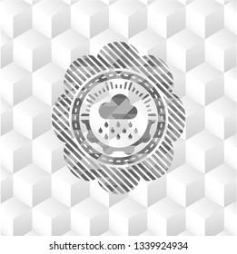 rain icon inside grey badge with geometric cube white background