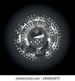 rain icon inside grey camouflaged emblem