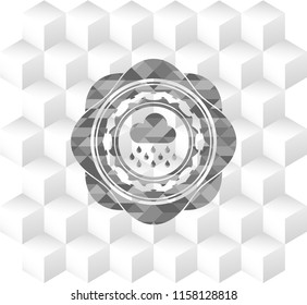 rain icon inside grey icon or emblem with geometric cube white background