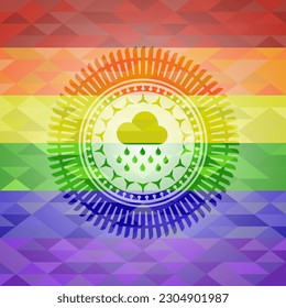 rain icon inside lgbt colors emblem. 