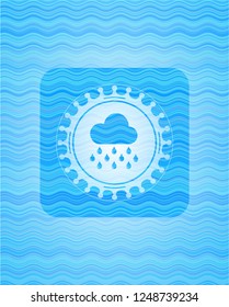 rain icon inside light blue water wave emblem.