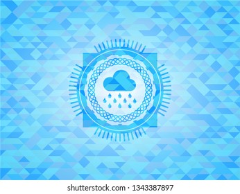 rain icon inside light blue emblem with mosaic ecological style background