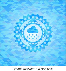 rain icon inside light blue emblem with mosaic background
