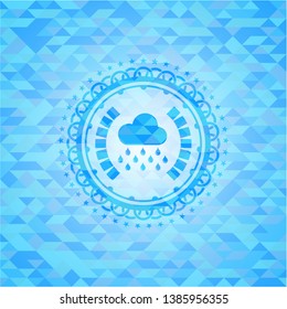 rain icon inside light blue mosaic emblem