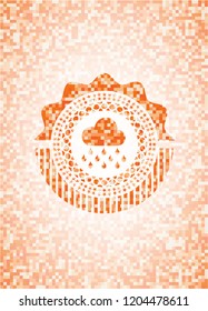 rain icon inside orange mosaic emblem