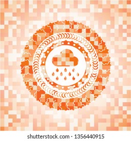 rain icon inside orange mosaic emblem