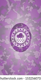 rain icon inside pink and purple camo texture