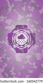 rain icon inside pink and purple camo emblem