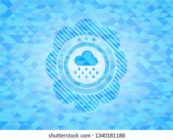 rain icon inside realistic light blue mosaic emblem