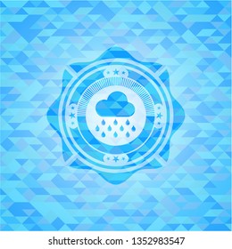 rain icon inside realistic light blue mosaic emblem
