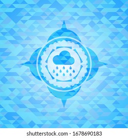 rain icon inside realistic sky blue mosaic emblem