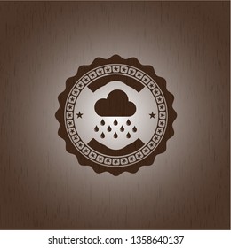 rain icon inside realistic wood emblem