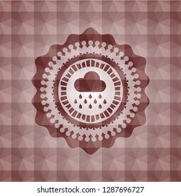rain icon inside red badge with geometric pattern background. Seamless.