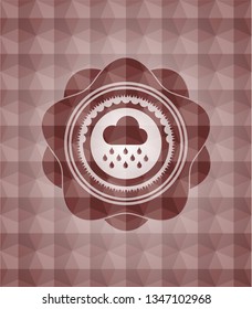 rain icon inside red badge with geometric pattern background. Seamless.