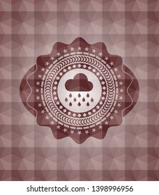 rain icon inside red geometric badge. Seamless.