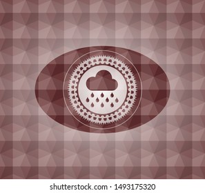 rain icon inside red geometric pattern emblem. Seamless.