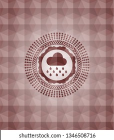 rain icon inside red seamless geometric emblem.