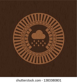 rain icon inside retro style wood emblem