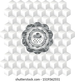 rain icon inside retro style grey emblem with geometric cube white background