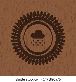 rain icon inside retro wood emblem