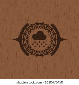 rain icon inside retro wooden emblem