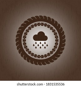 rain icon inside retro wooden emblem. 