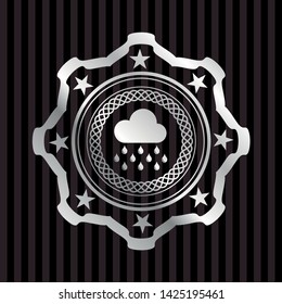 rain icon inside silver badge or emblem