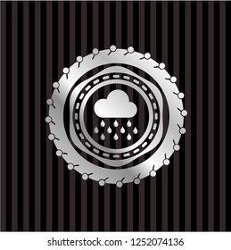 rain icon inside silver emblem or badge