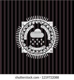 rain icon inside silver shiny badge